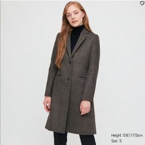 Uniqlo Cashmere-Blend Chesterfield Coat in Dark Gray Plaid Size L